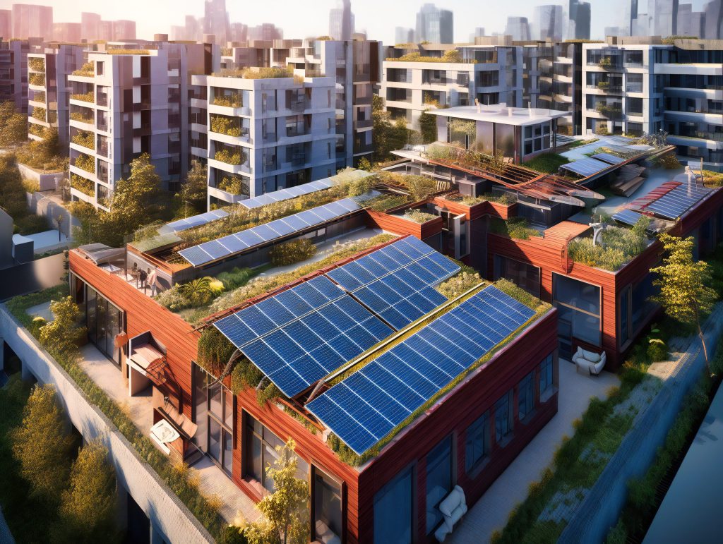 solar panel rooftop system in an urban area